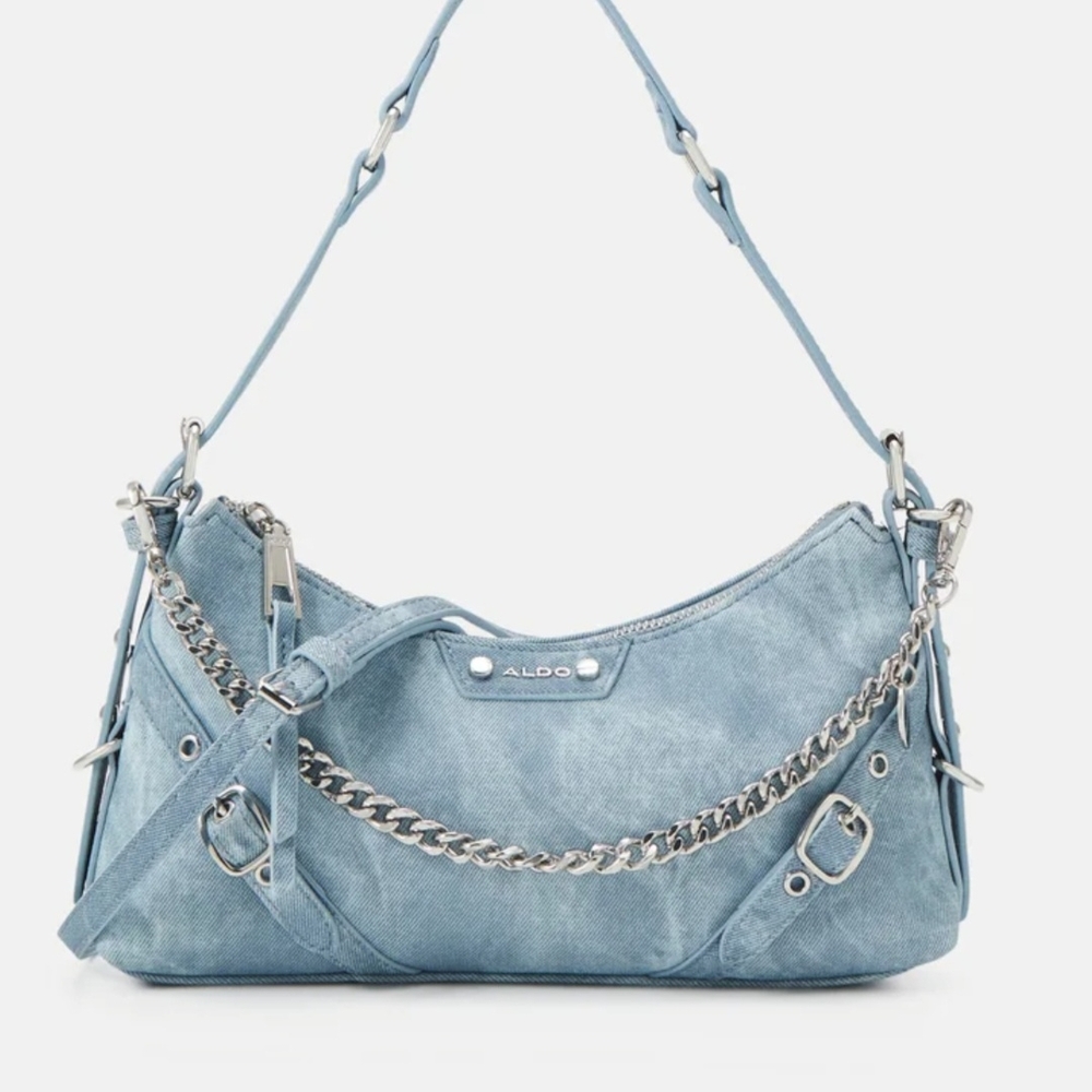Aldo Blue Leather Shoulder Bag with Silver Accents